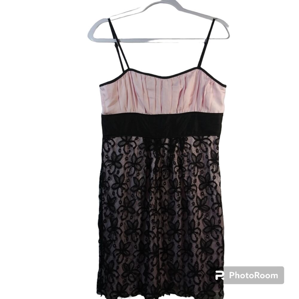Johnny Martin Pink Black Lace Cocktail Dress 90's Size L Jr